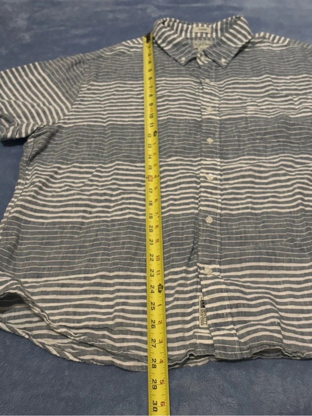 J.Crew Baird McNutt Irish Linen Shirt Mens XL Blue White Stripe Short Sleeve